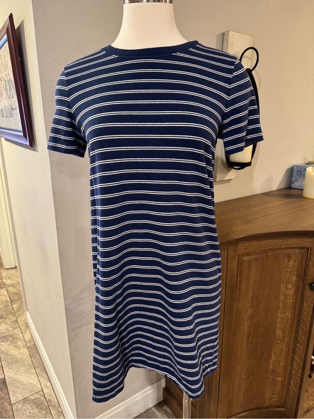 Madewell Navy Stripe Short Sleeve Shift Dress